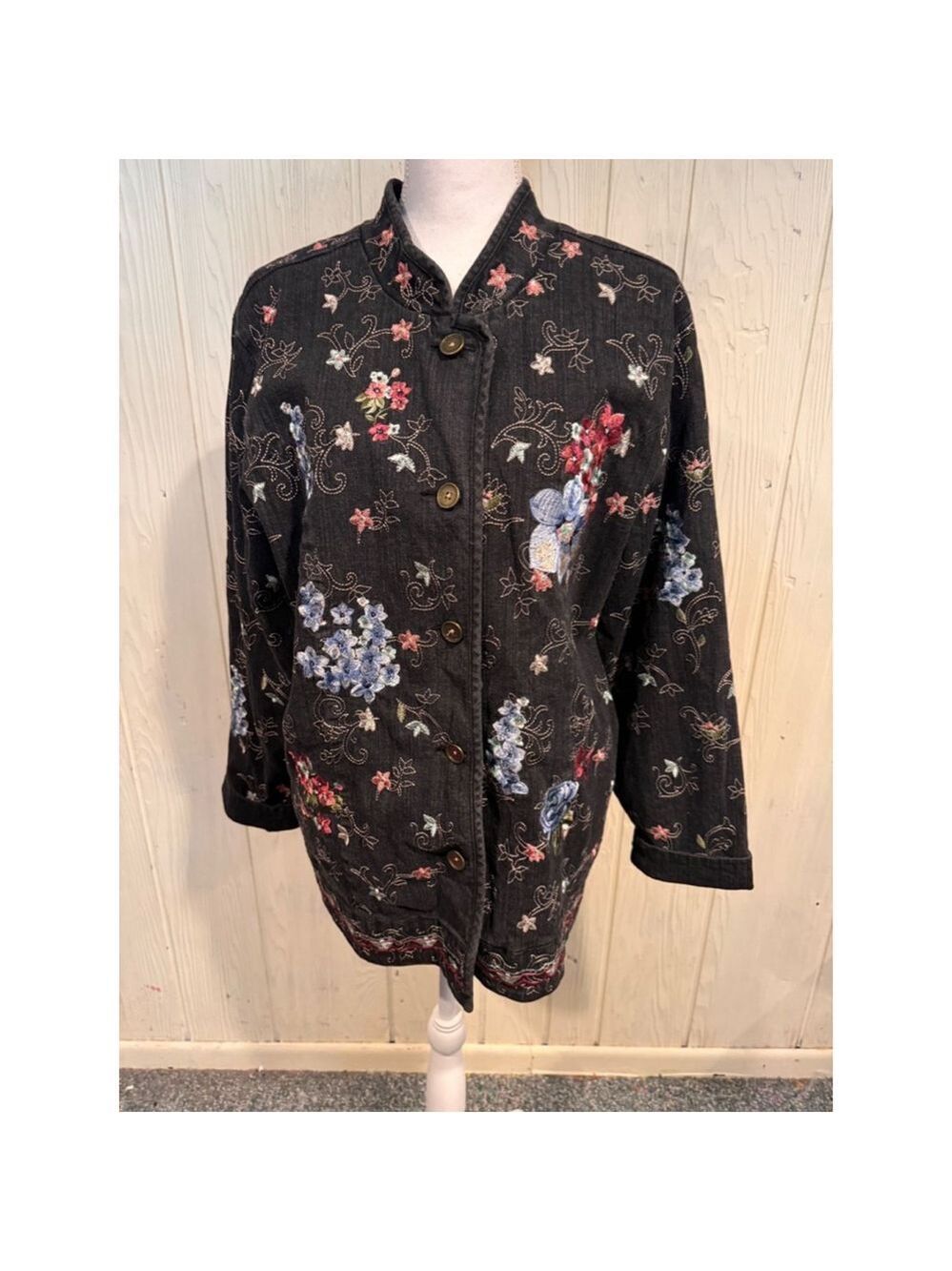 Denim & Co Embroidered Jacket Black Multi